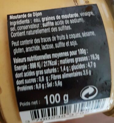 moutarde de Dijon - Nutrition facts - fr