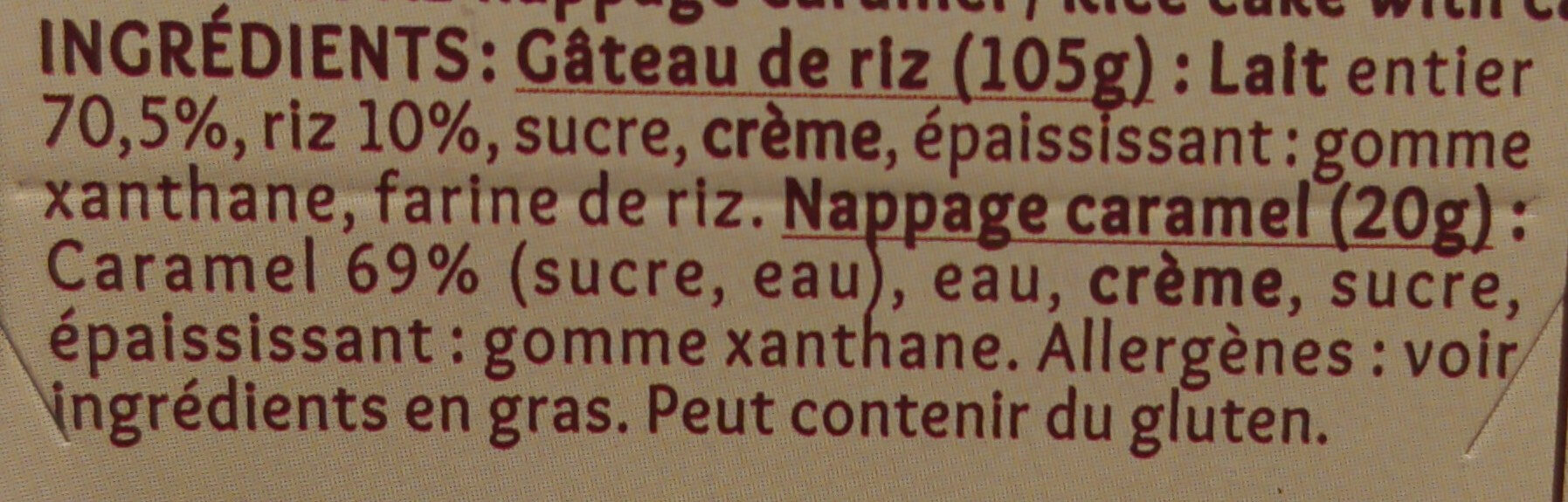 Gâteau de riz nappage caramel - المكونات - fr