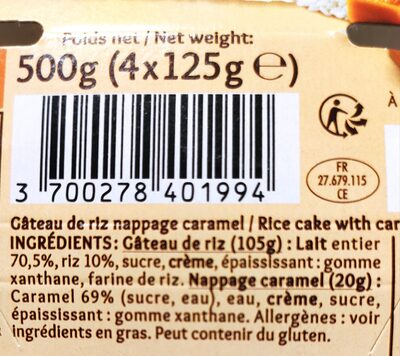 Gâteau de riz nappage caramel - Ingredients - fr