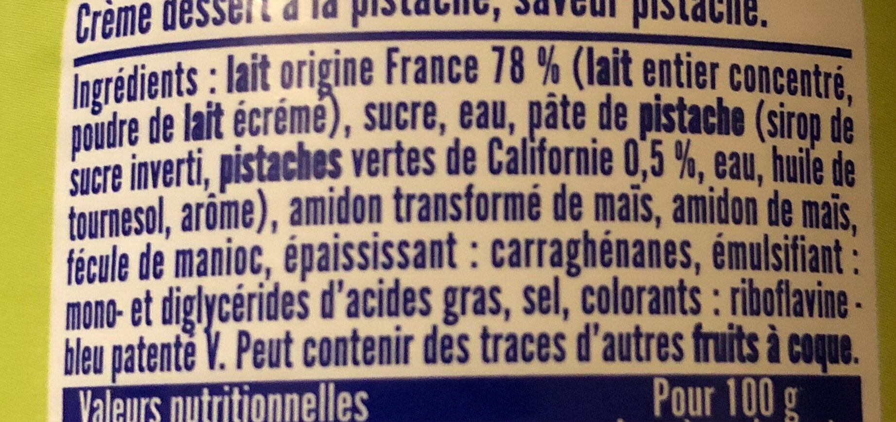 MONT BLANC Pistache - Ingredientes - fr