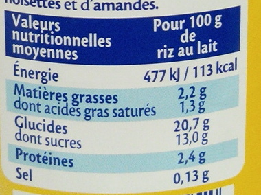 MONT BLANC Crème dessert Boîte Riz au lait Vanille 570g - Nutrition facts - fr