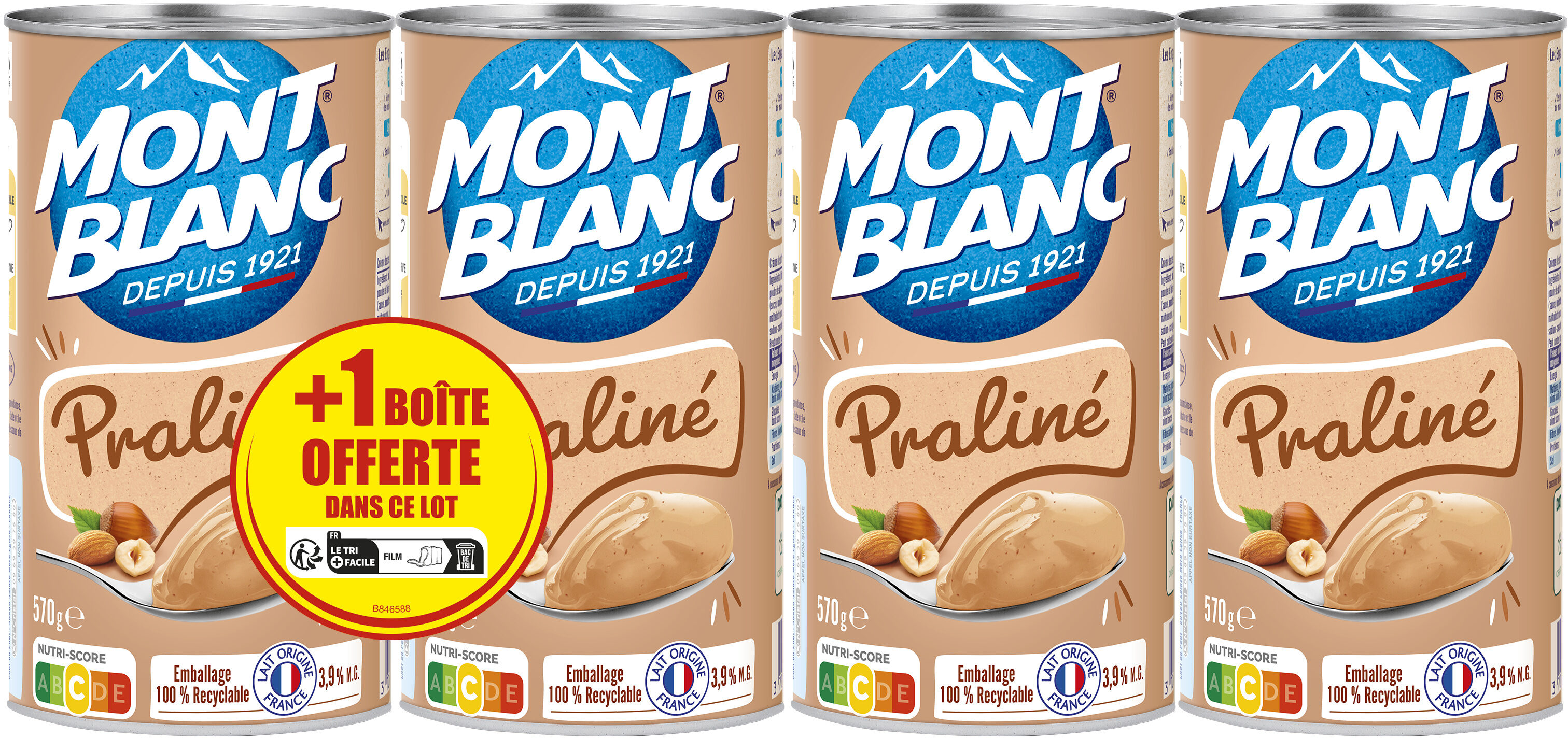 MONT BLANC Crème dessert Boîte Praliné 4x570g 3+1 Offerte - Produit