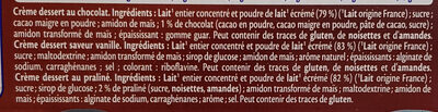 MONT BLANC Crème dessert Coupelles Chocolat, Sav Vanille, Praliné 6x125g - المكونات - fr