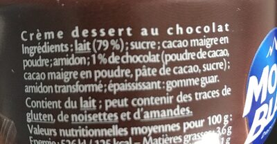 Crème dessert chocolat - Ingrédients