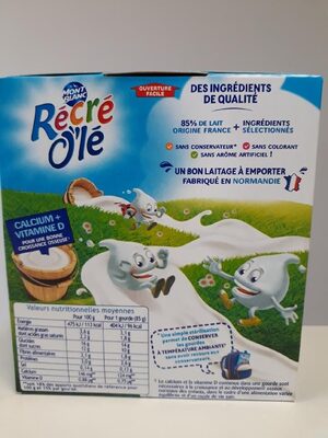 RÉCRÉ O'LÉ Goûter laitier Gourdes Chocolat 4x85g - Información nutricional - fr