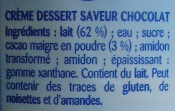 Crème dessert Saveur Chocolat - Ingredients - fr