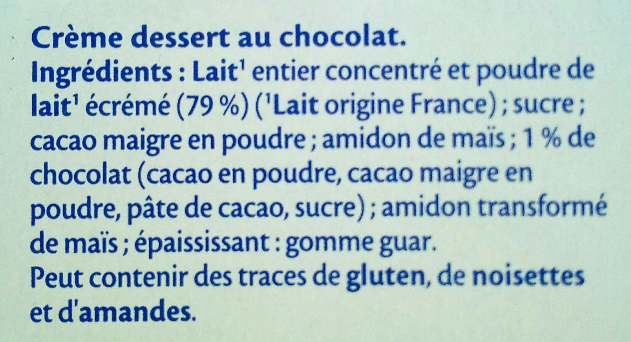MONT BLANC Crème dessert Coupelles Chocolat 4x125g - Ingredienser - fr