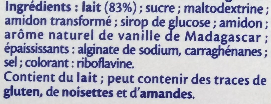 MONT BLANC Crème dessert Coupelles Saveur Vanille 4x125g - Ingrediënten - fr