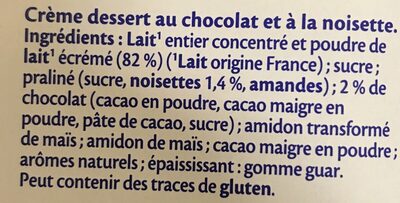 MONT BLANC Crème dessert Coupelles Praliné façon Rocher 4x125g - المكونات - fr