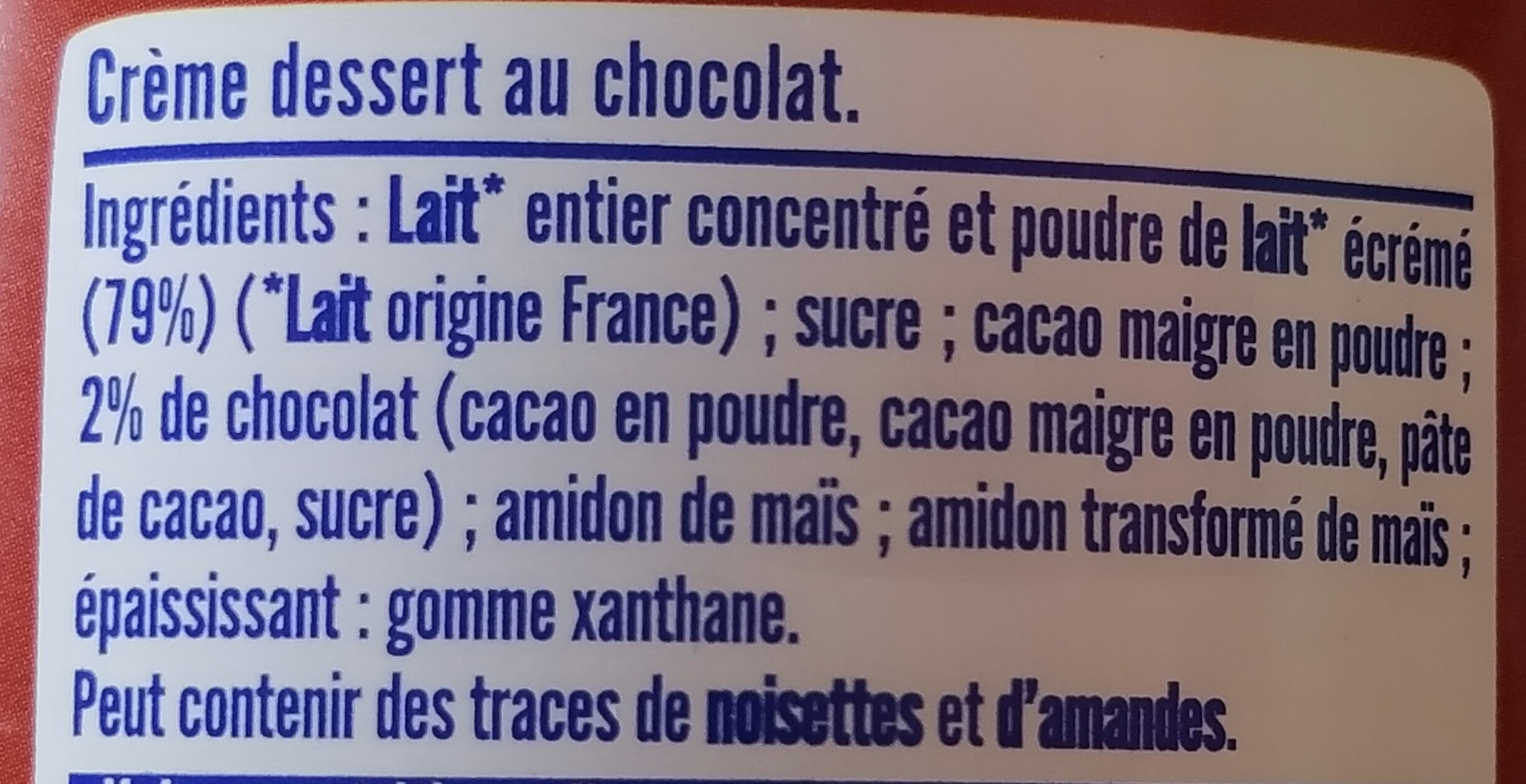 MONT BLANC Crème dessert Boîte Chocolat 570g - Ingrédients