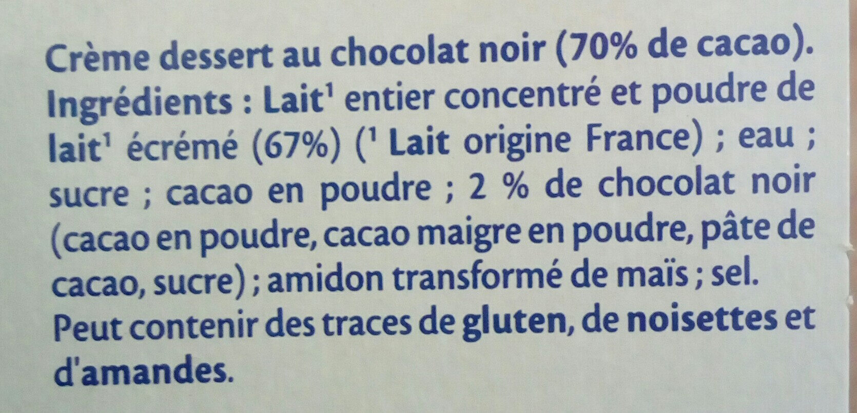 MONT BLANC Crème dessert Coupelles Chocolat Noir Extra 4x125g - المكونات - fr