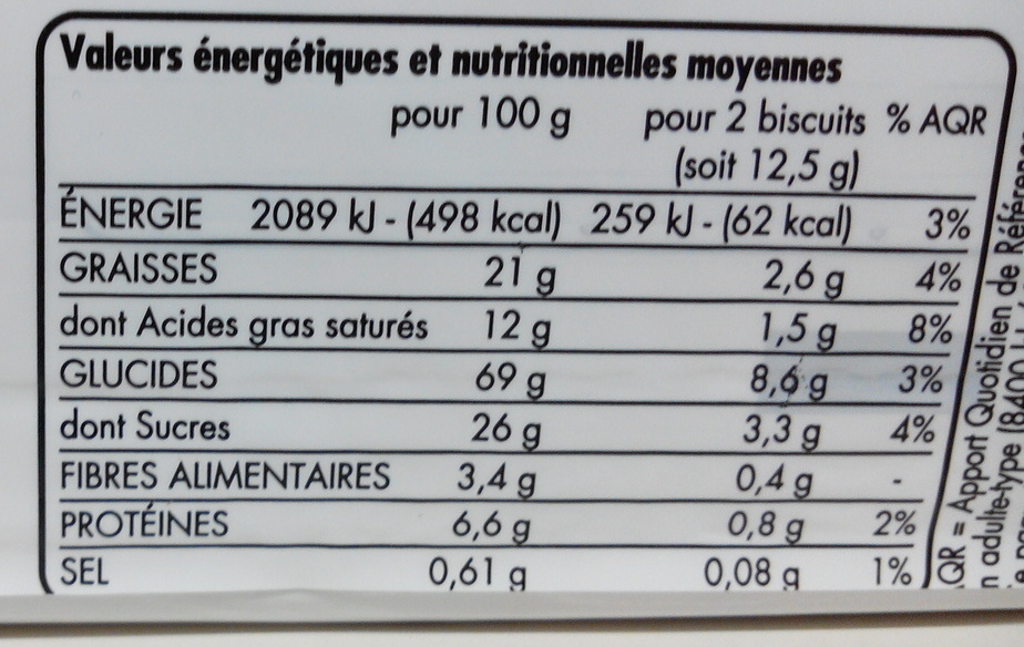 Sablés Noix de Coco - Nutrition facts - fr
