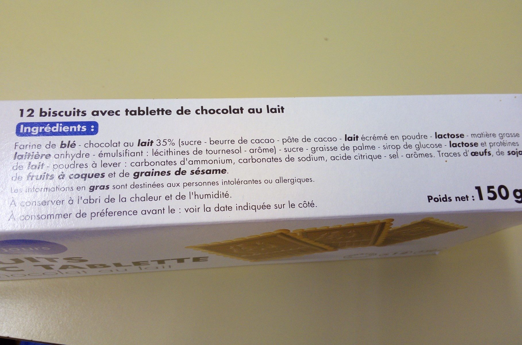 Biscuits avec tablette de chocolat au lait - Ingrédients
