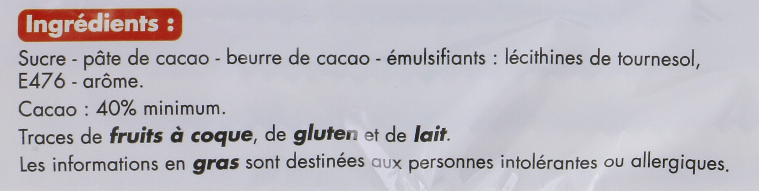 Chocolat - Ingredienser - fr