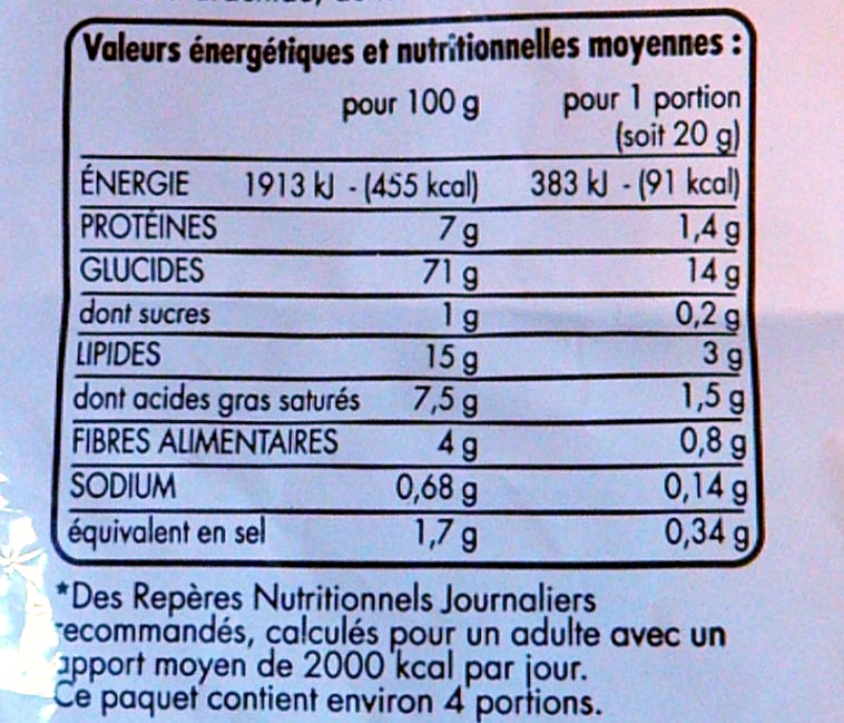Snacks Frites Salées - Información nutricional - fr