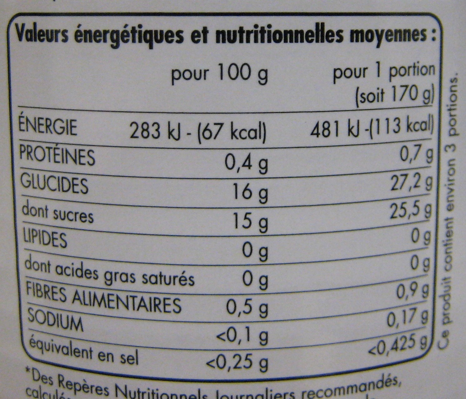 Ananas en tranches au sirop léger - Nutrition facts - fr