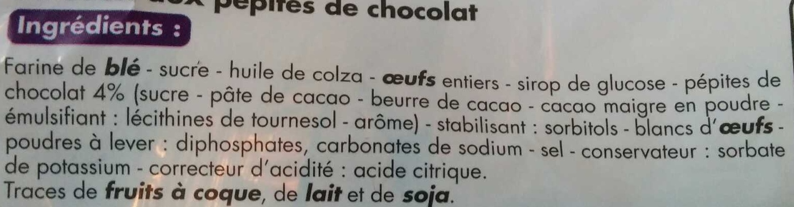Mini gâteaux aux pépites de chocolat - المكونات - fr