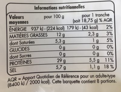 Jambon cru 8 tranches - Nutrition facts - fr