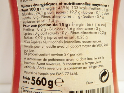 Ketchup nature - Información nutricional - fr