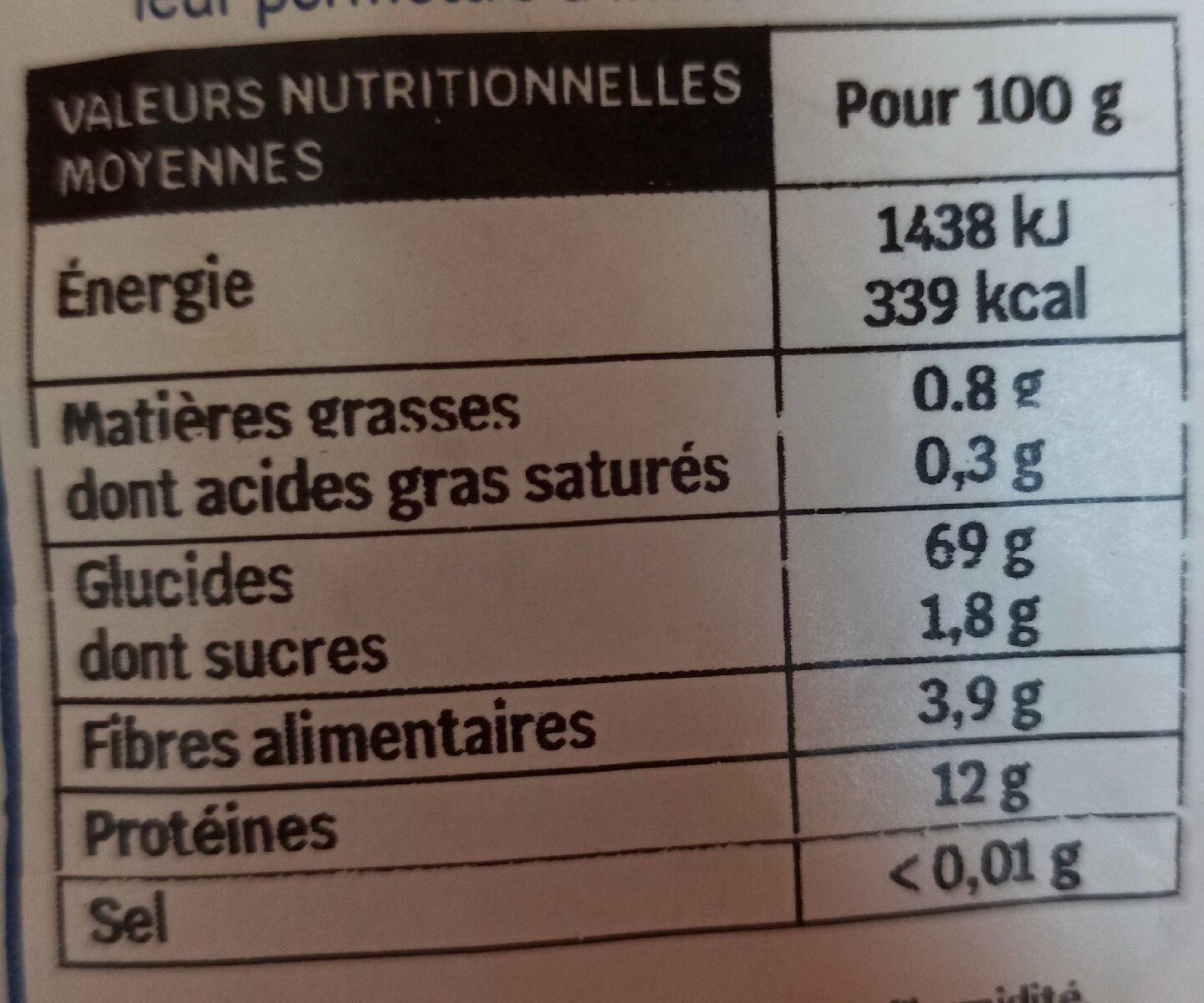 Farine de blé T55 - Nutrition facts - fr
