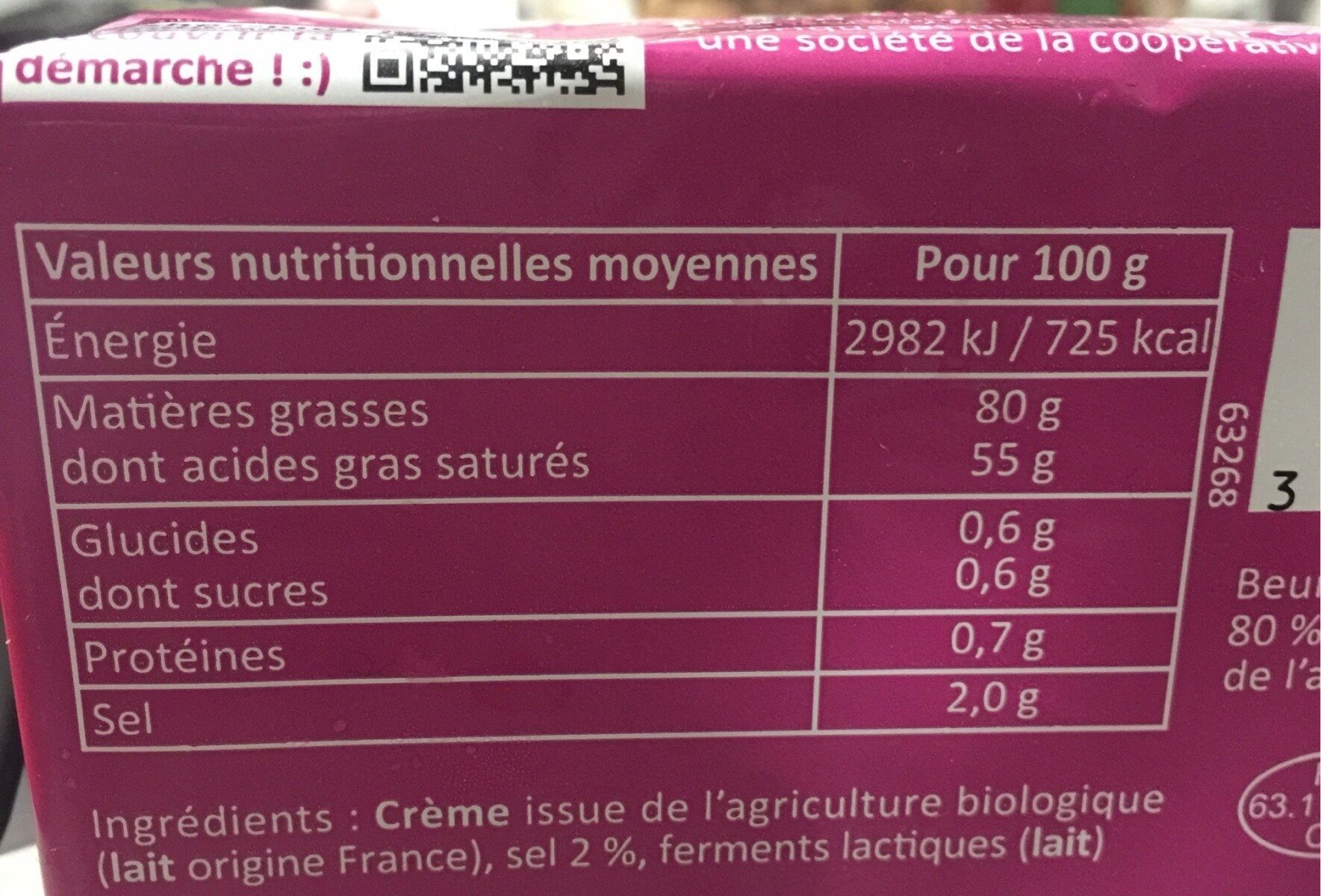 Beurre Bio demi-sel - Nutrition facts - fr