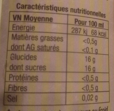Jus de raisin bio - Nutrition facts - fr
