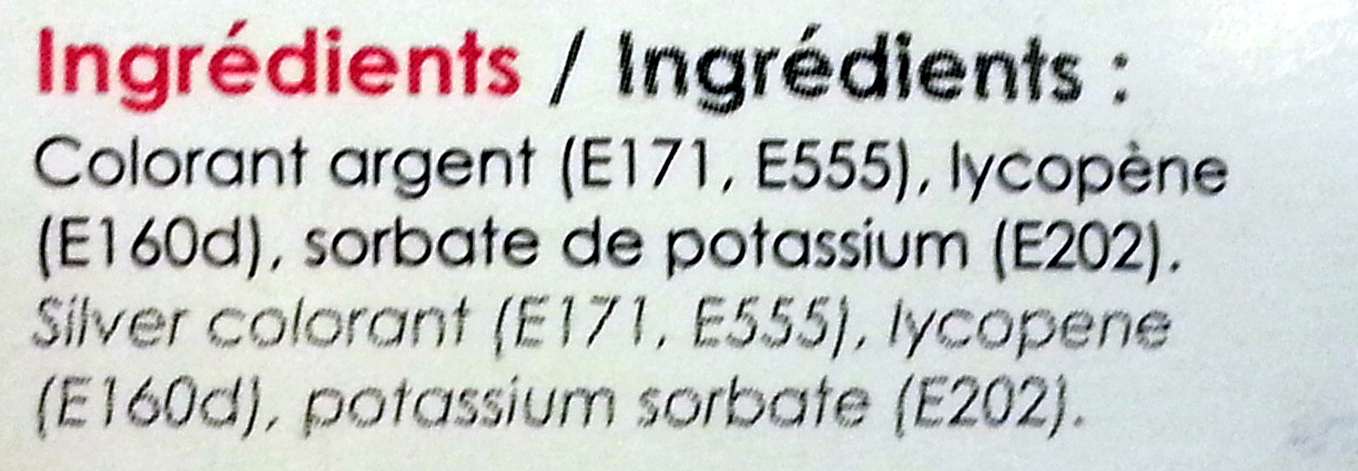 Poudre alimentaire irisée ROUGE - Ingredients - fr