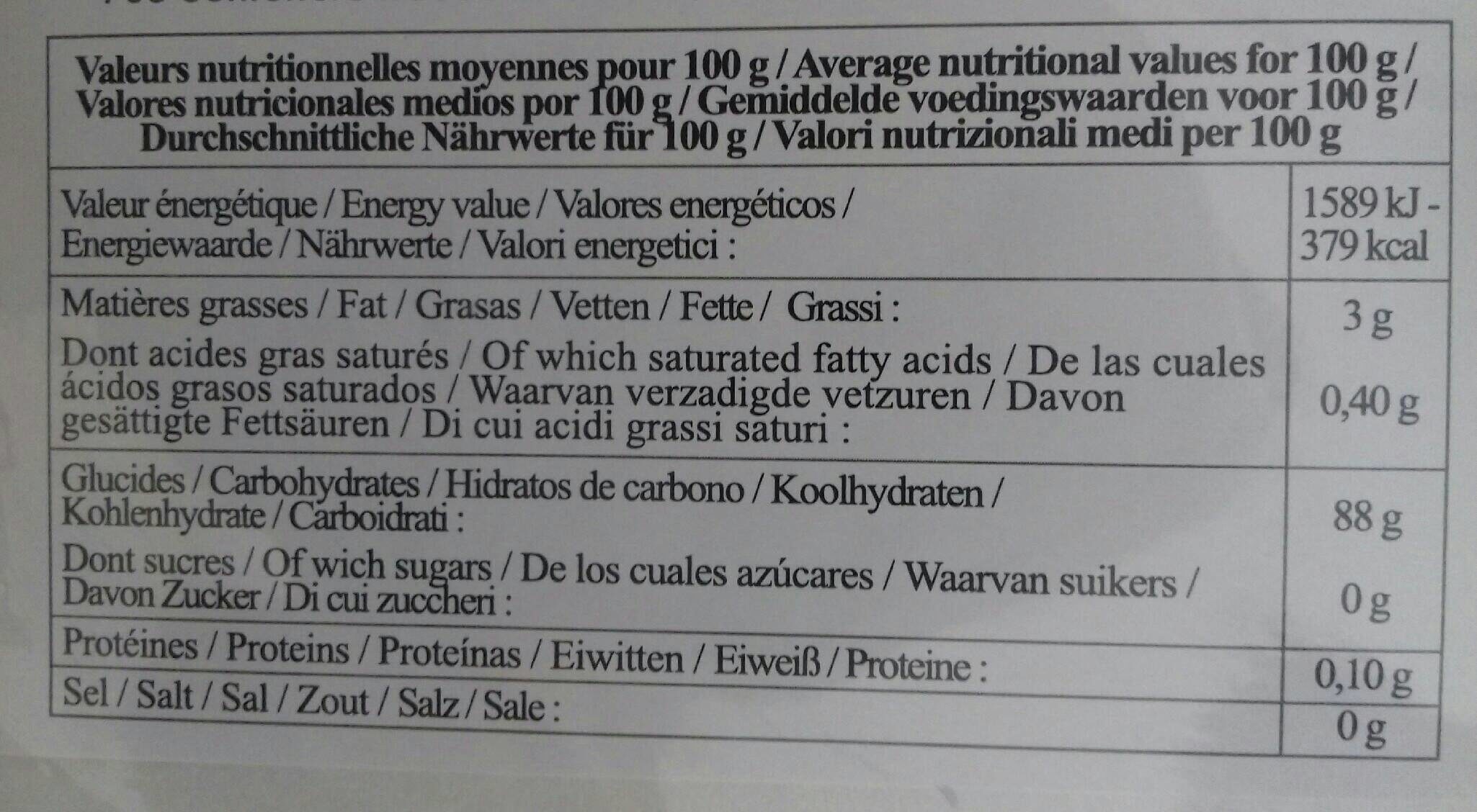 6 Feuilles Azymes - Scrapcooking - Nutrition facts - fr