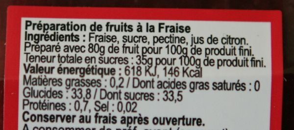 80% fruits Fraise - Ingredients - fr