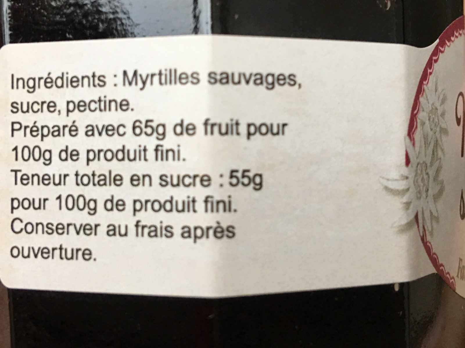 Confiture de myrtille sauvage - Ingrédients