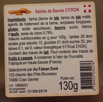 Sables de Savoie citron - Ingredients - fr