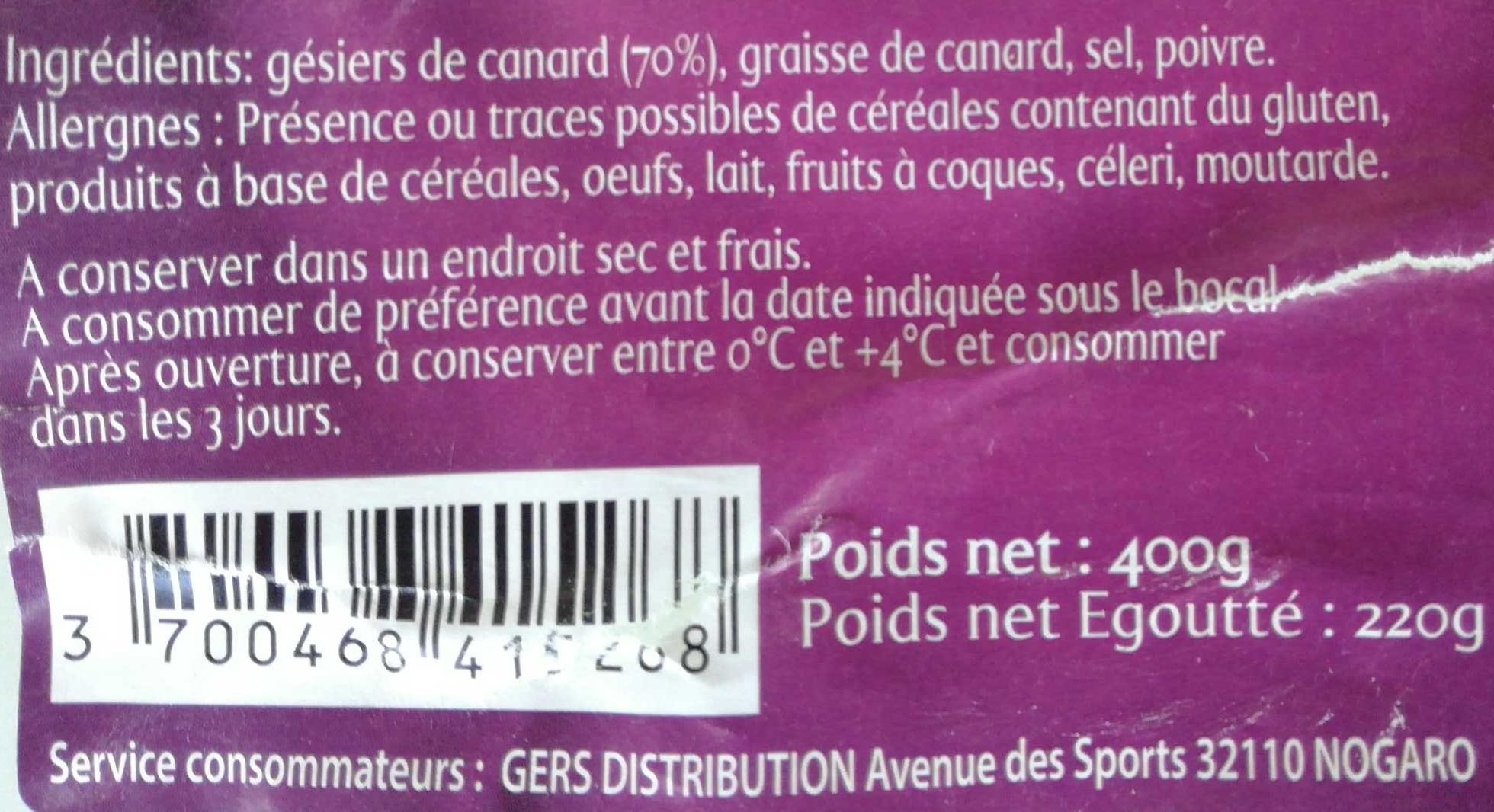 Gésiers de canard confit - Ingredients - fr