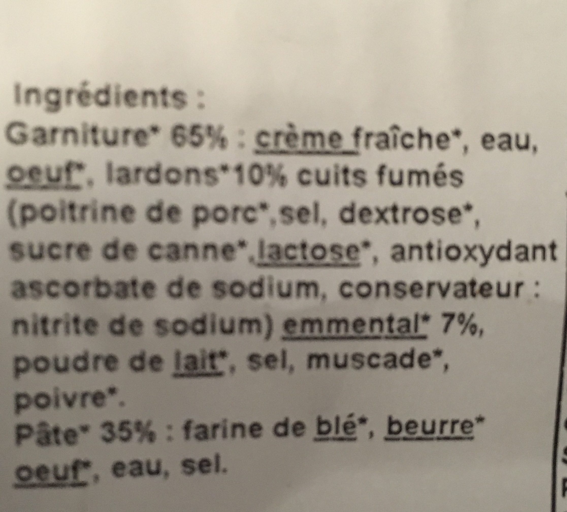 Quiches Lorraines lardons & Emmental - Ingredienser - fr
