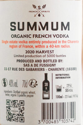 Summum Vodka Piment d'Espelette - Ingrédients