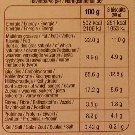 Biscuits Choco Graines - Nutrition facts - fr