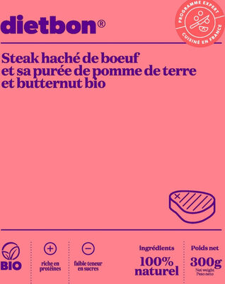 Steak haché de bœuf et sa purée de pomme de terre & butternut bio - Product - fr