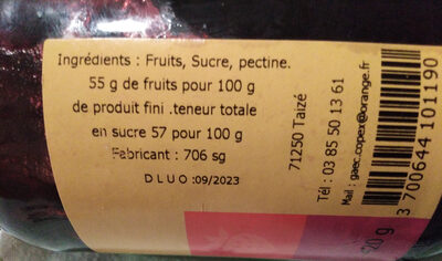 Liste des ingrédients du produit confiture de Cassis Parfums de terroir 420g