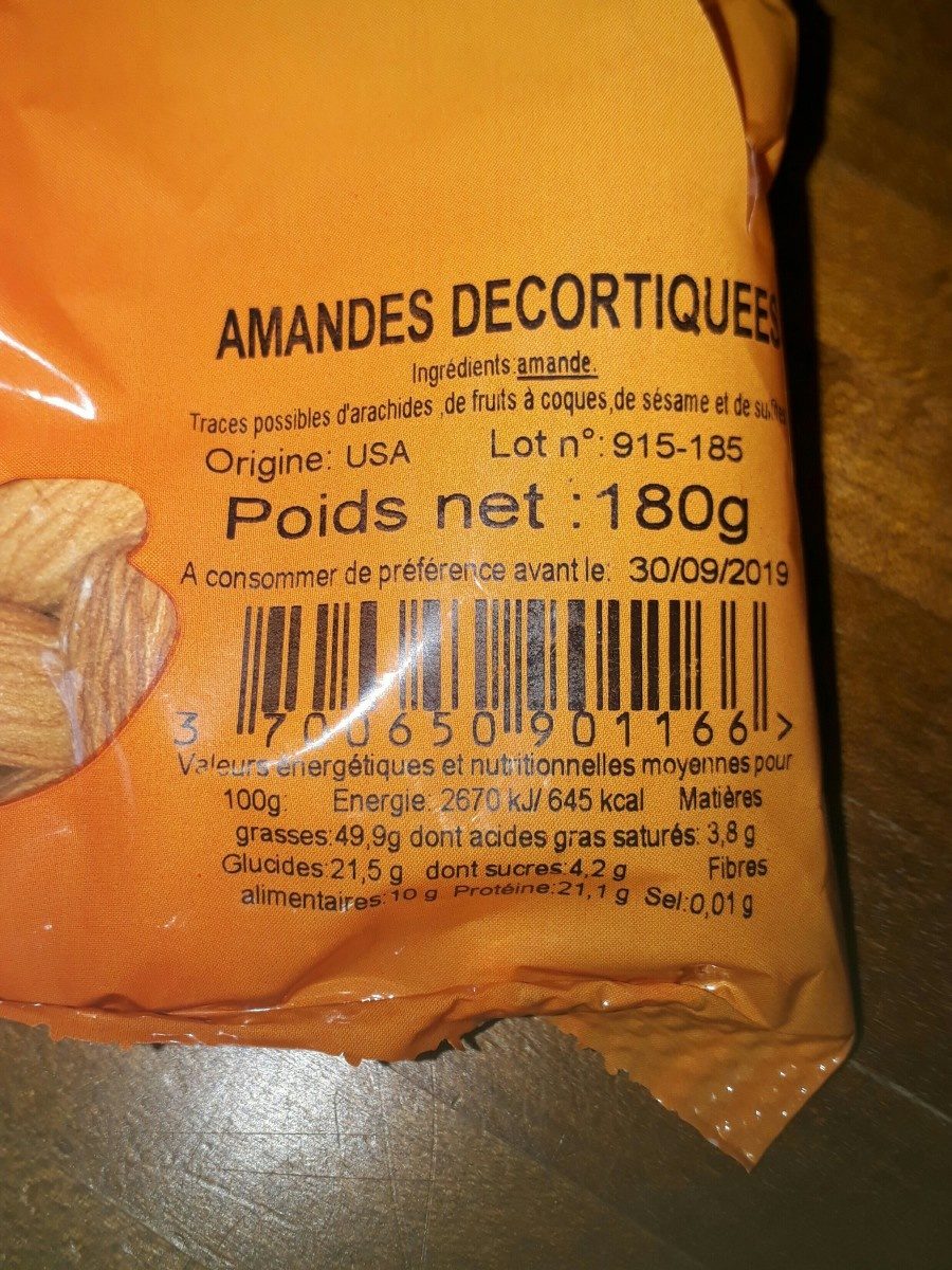 Amandes Decortiquées - Ingredients - fr