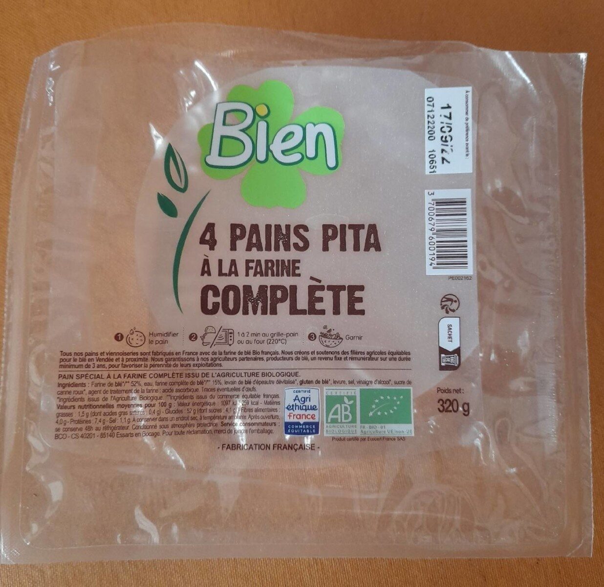 Pita à la farine complète issue de l'agriculture biologique - نتاج - fr
