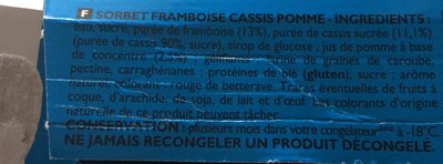 Sorbet Pomme Cassis Framboise Oasis - Ingrédients