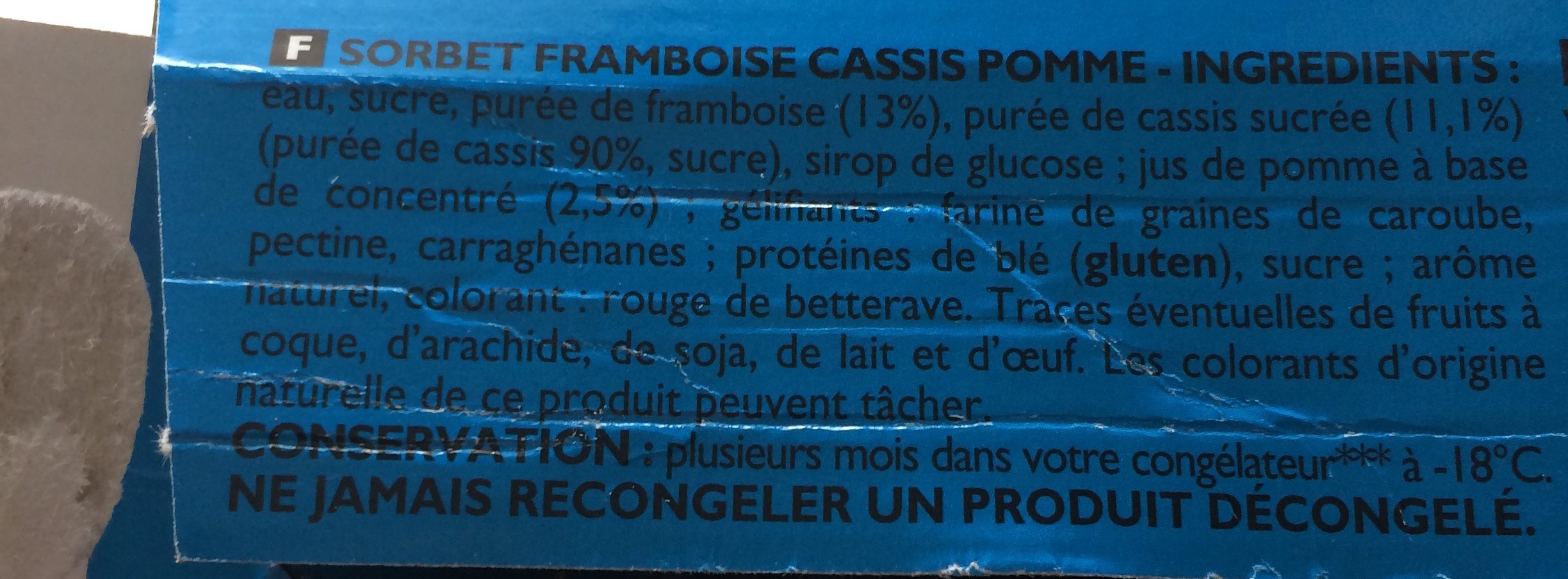 Sorbet Pomme Cassis Framboise Oasis - Ingredients - fr