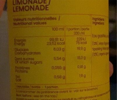Torpedo limonade - Nutrition facts - fr