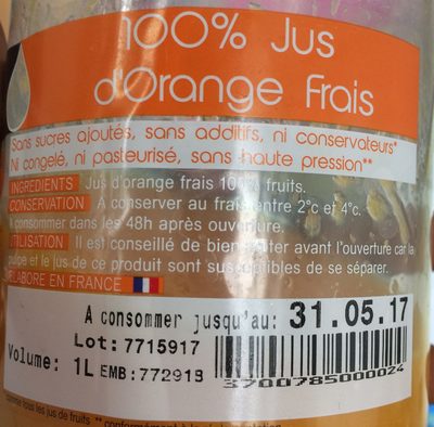 Jus D'orange 100% Frais - Ingredients - fr