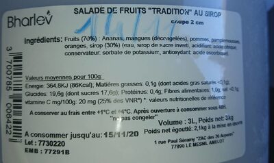 Salade de fruit au sirop - Nutrition facts - fr