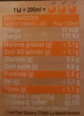 100 % Jus d'Orange Frais - Nutrition facts - fr