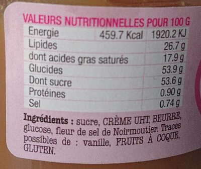 Le Caramel de NOIRMOUTIER - Nutrition facts - fr