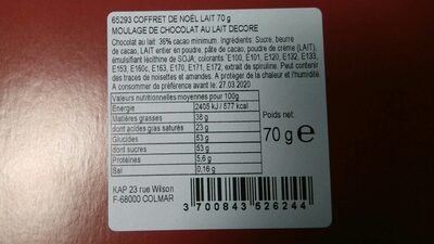 Moulage de chocolat au lait décoré - Nutrition facts - fr