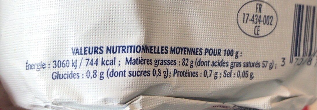 Motte de beurre doux AOP Charentes-Poitou - Tableau nutritionnel