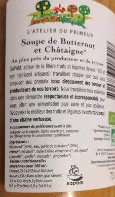 Soupe de Butternut et Châtaignes - Nutrition facts