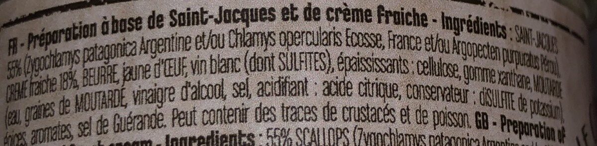 Les Tartinables Saint Jacques à la Crème - Ingrédients